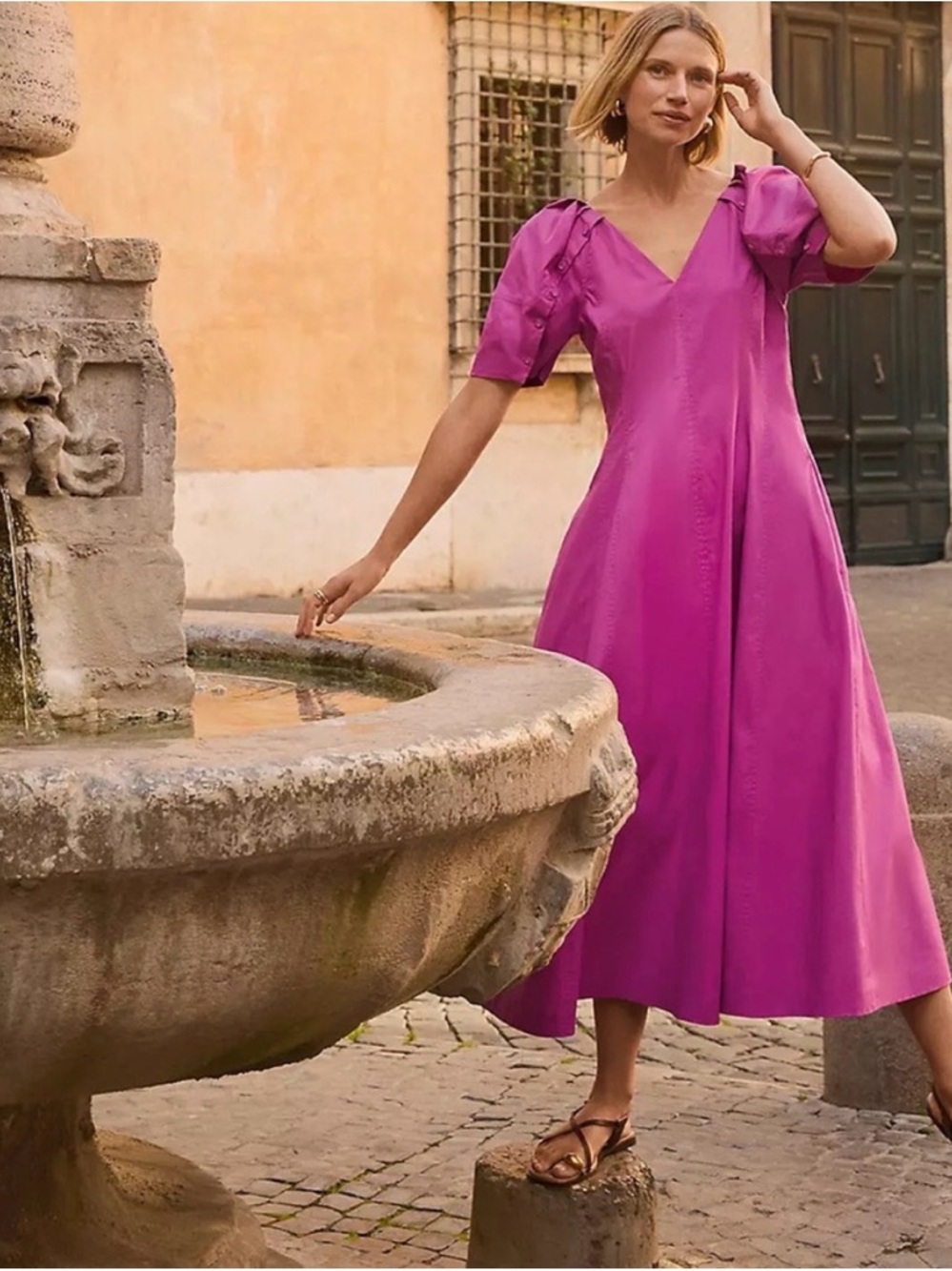 LOFT Button Sleeve Pocket Midi Dress in Sugar Plum - size 6